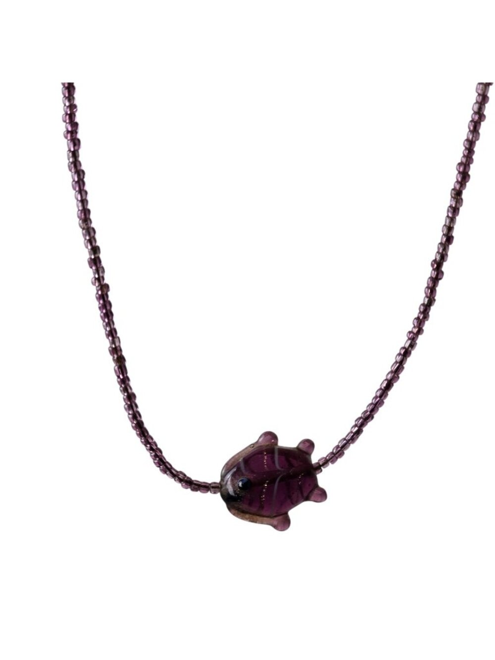 Vtg Amethyst Purple Art Glass Fish Beads Crafting Necklace Jewelry 20"